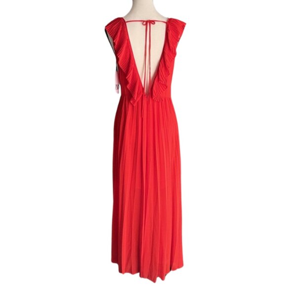 ZARA ORANGE GORGEOUS PLEATED CHIFFON MAXI DRESS WITH OPENED BACK, SZ. M, NWT - Picture 6 of 12